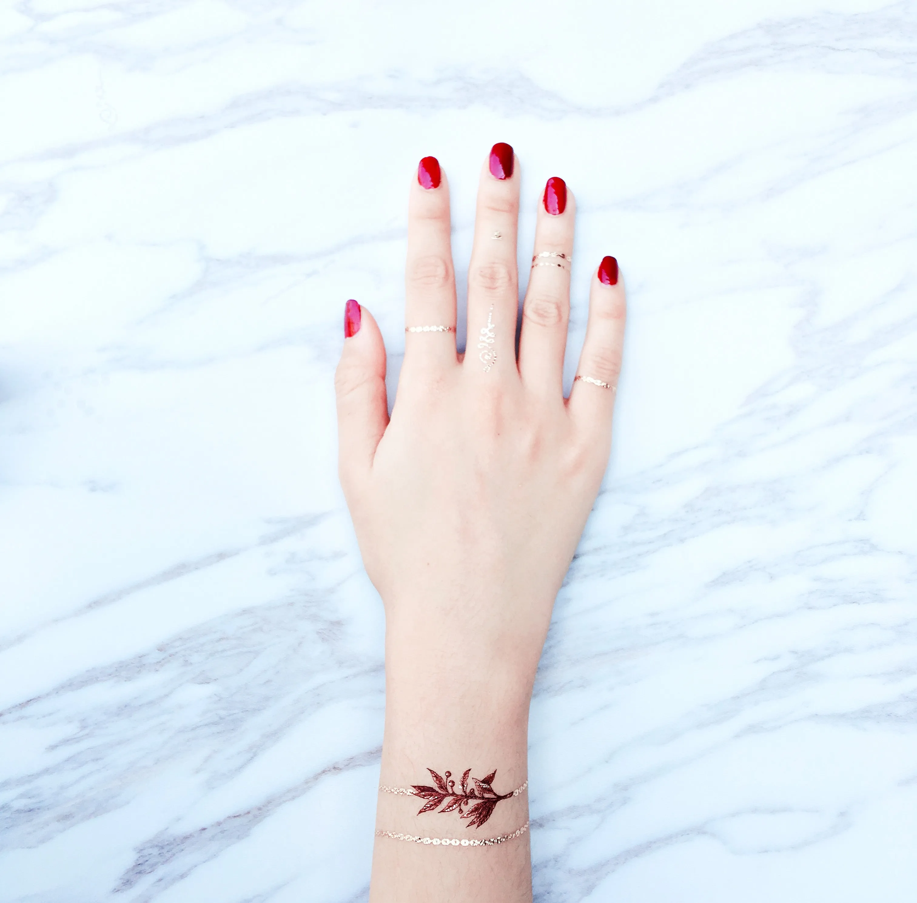 Burgundy Garden Chain Bracelet Temporary Tattoo