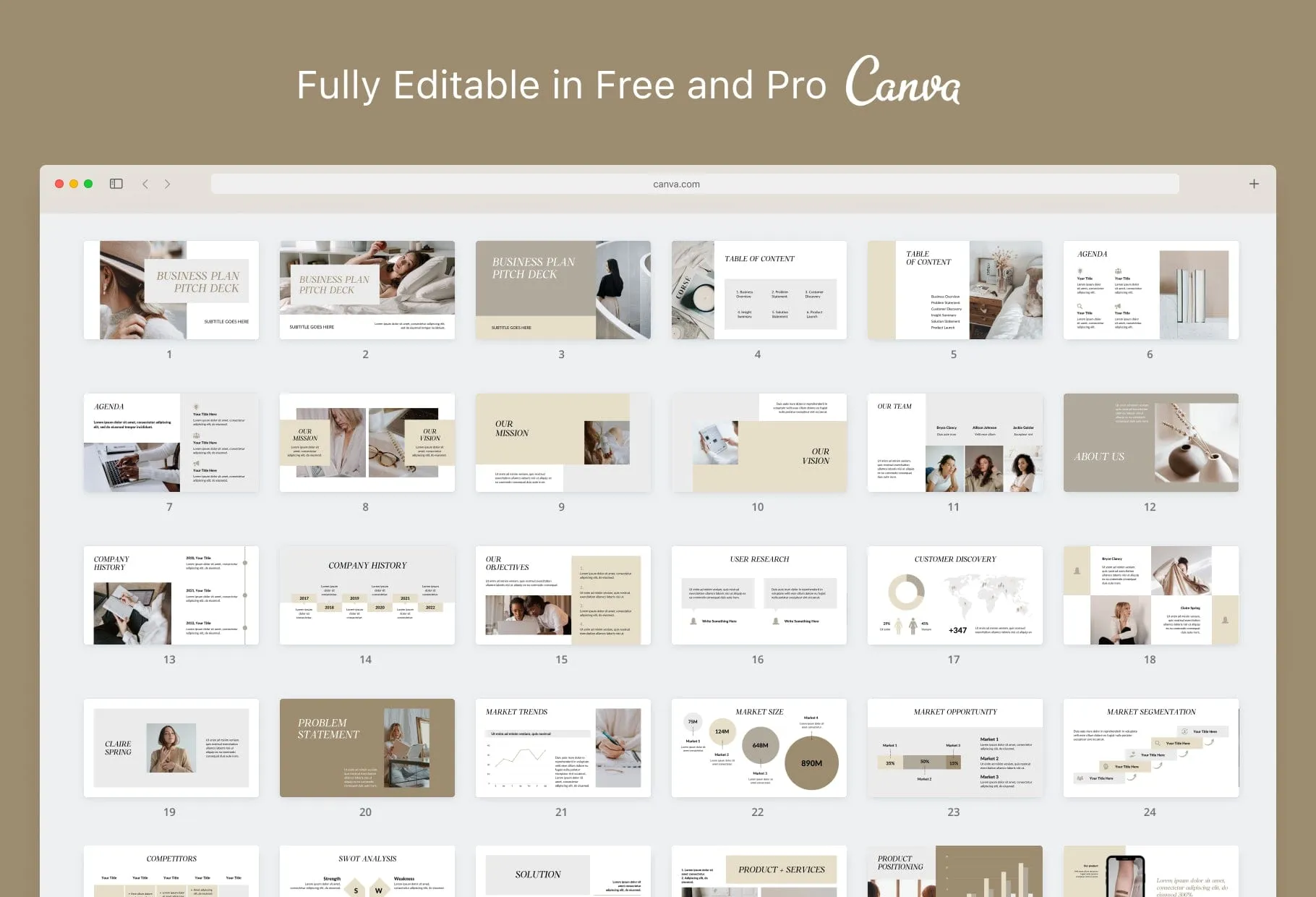 Business Plan Presentation Savannah Collection Fully Editable Canva Template