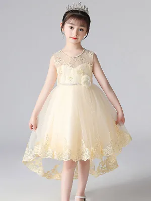 Champagne Color Jewel Neck Sleeveless Beaded Kids Social Party Dresses