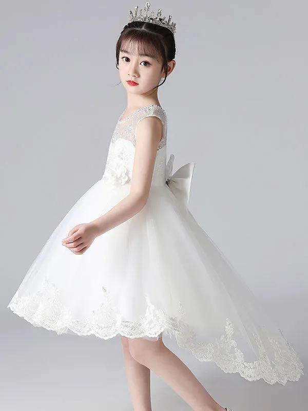 Champagne Color Jewel Neck Sleeveless Beaded Kids Social Party Dresses