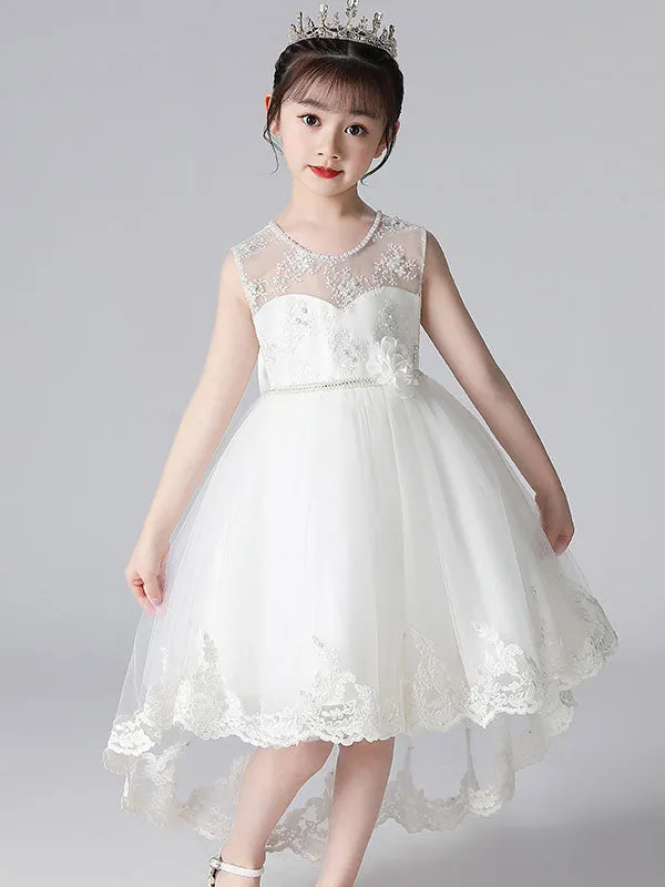 Champagne Color Jewel Neck Sleeveless Beaded Kids Social Party Dresses