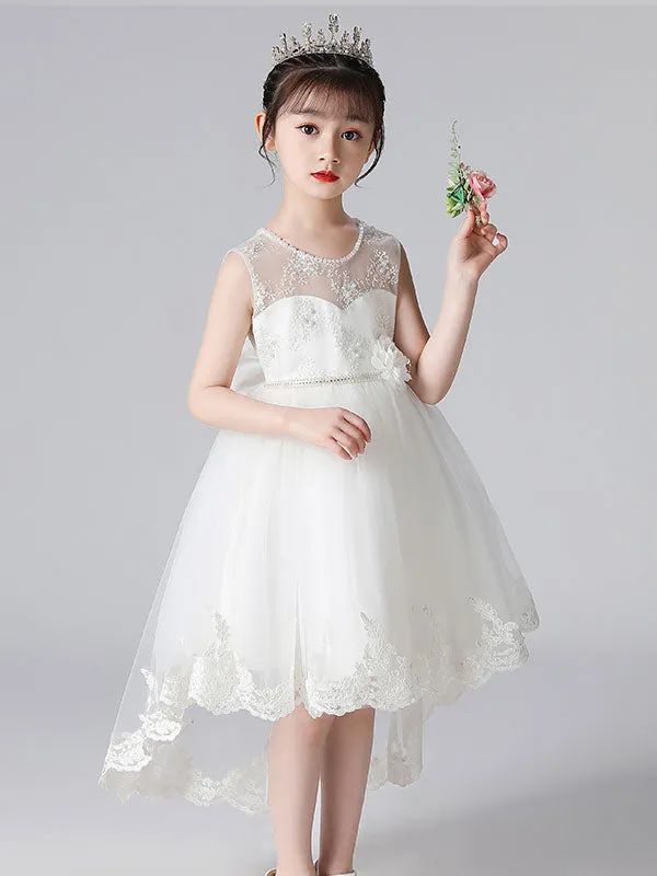 Champagne Color Jewel Neck Sleeveless Beaded Kids Social Party Dresses