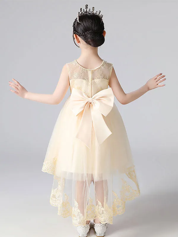 Champagne Color Jewel Neck Sleeveless Beaded Kids Social Party Dresses