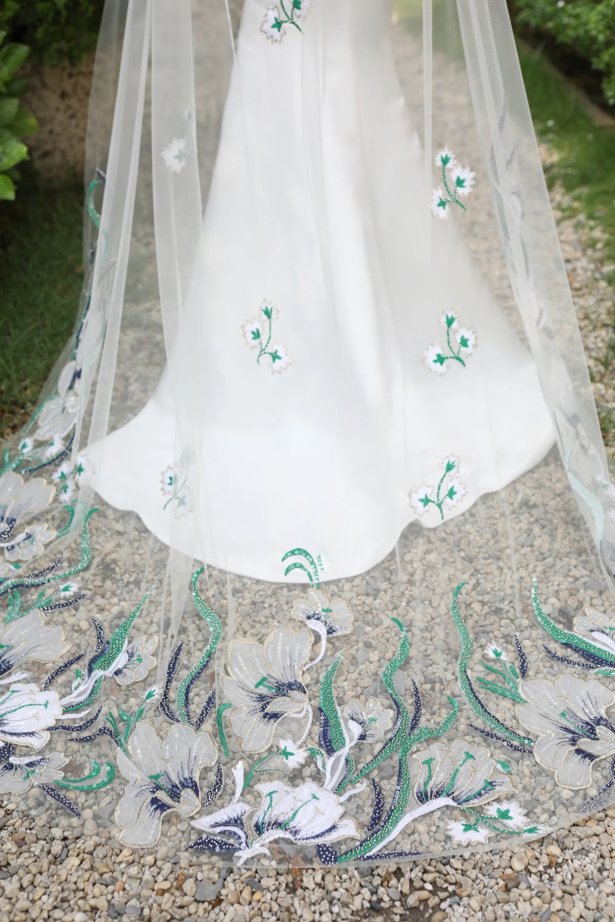 Chapel Bridal Veil with Floral Lace  (#AUDREY)