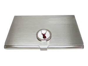 Circular Dark Red Stag Deer Head Business Card Holder