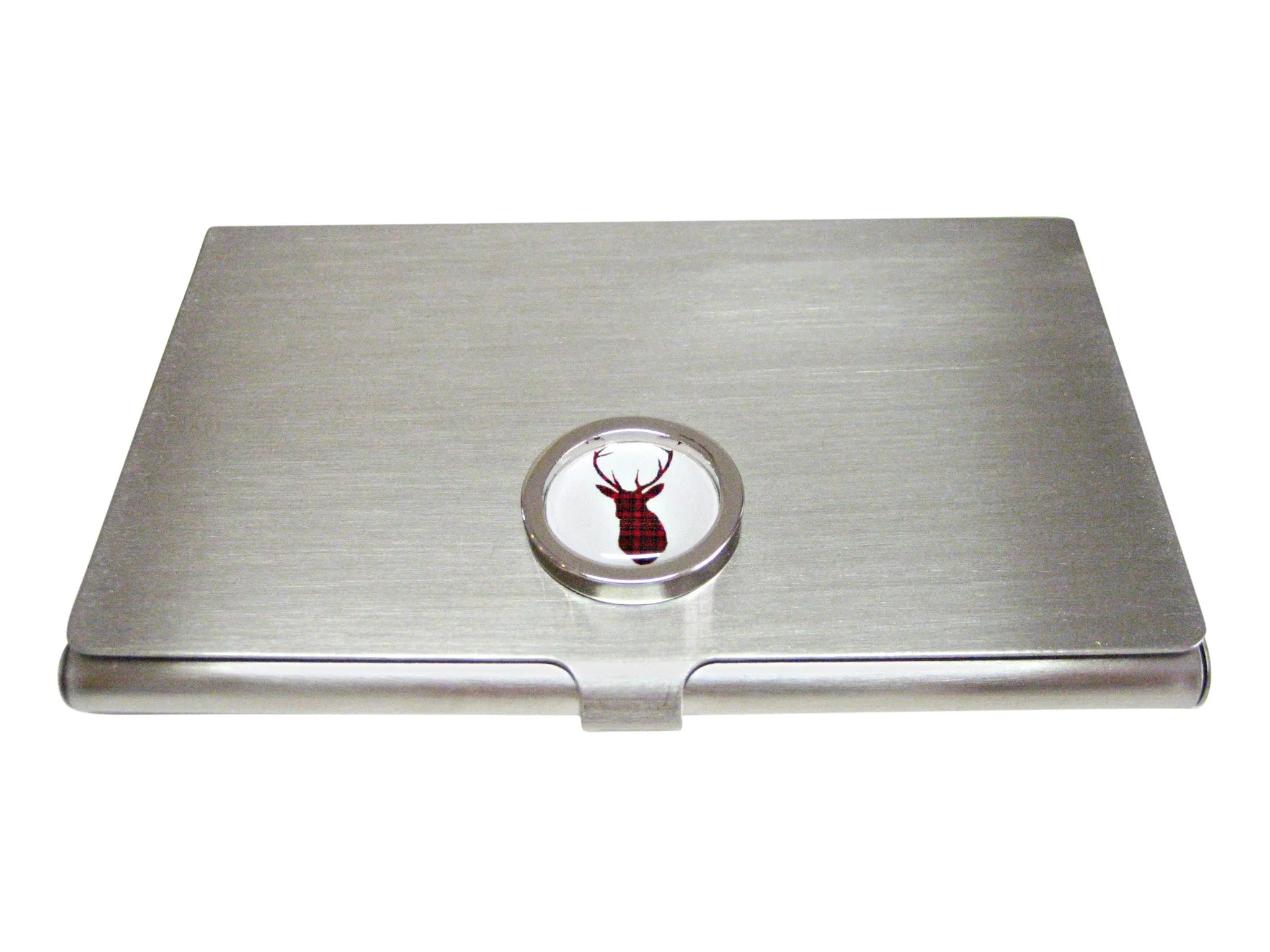 Circular Dark Red Stag Deer Head Business Card Holder