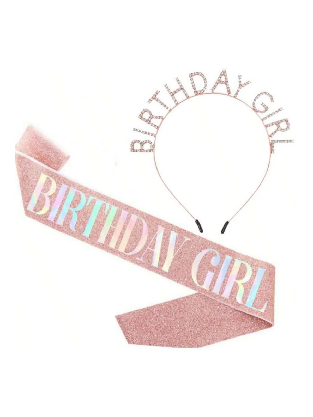 Classic Birthday Girl Ensemble – Elegant Headband and Shimmering Shoulder Strap Set