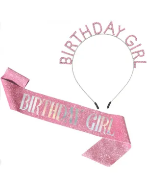 Classic Birthday Girl Ensemble – Elegant Headband and Shimmering Shoulder Strap Set