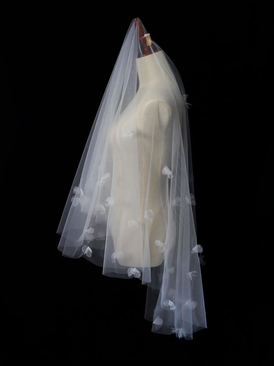 Classic Ivory Two-Tier Flowers Tulle Cut Edge Wedding Veils