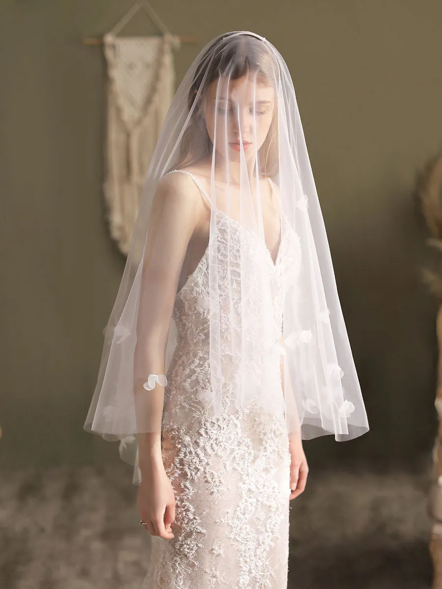 Classic Ivory Two-Tier Flowers Tulle Cut Edge Wedding Veils