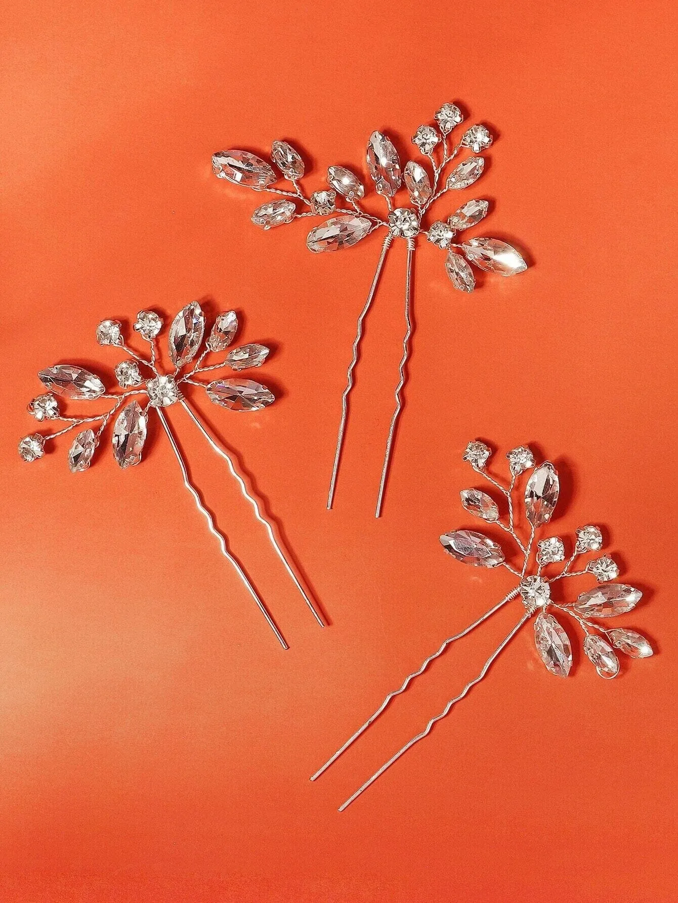Clear Rhinestone Crystal 3 PC Hairpin Set, Bridal Wire Hair Pins, Wedding Crystal Hairpiece Set