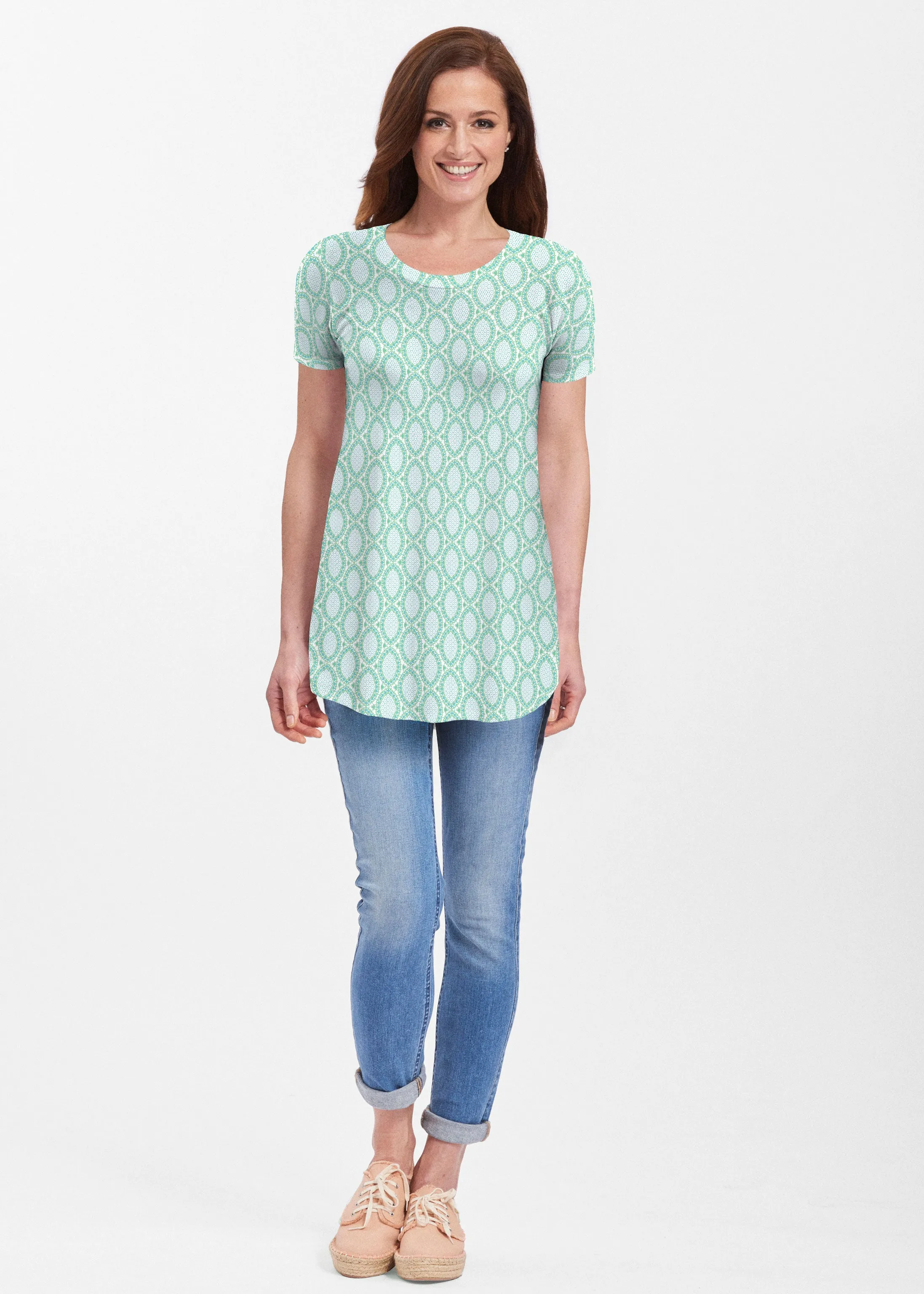 Coastal Lace Green (7686) ~ Butterknit Short Sleeve Tunic