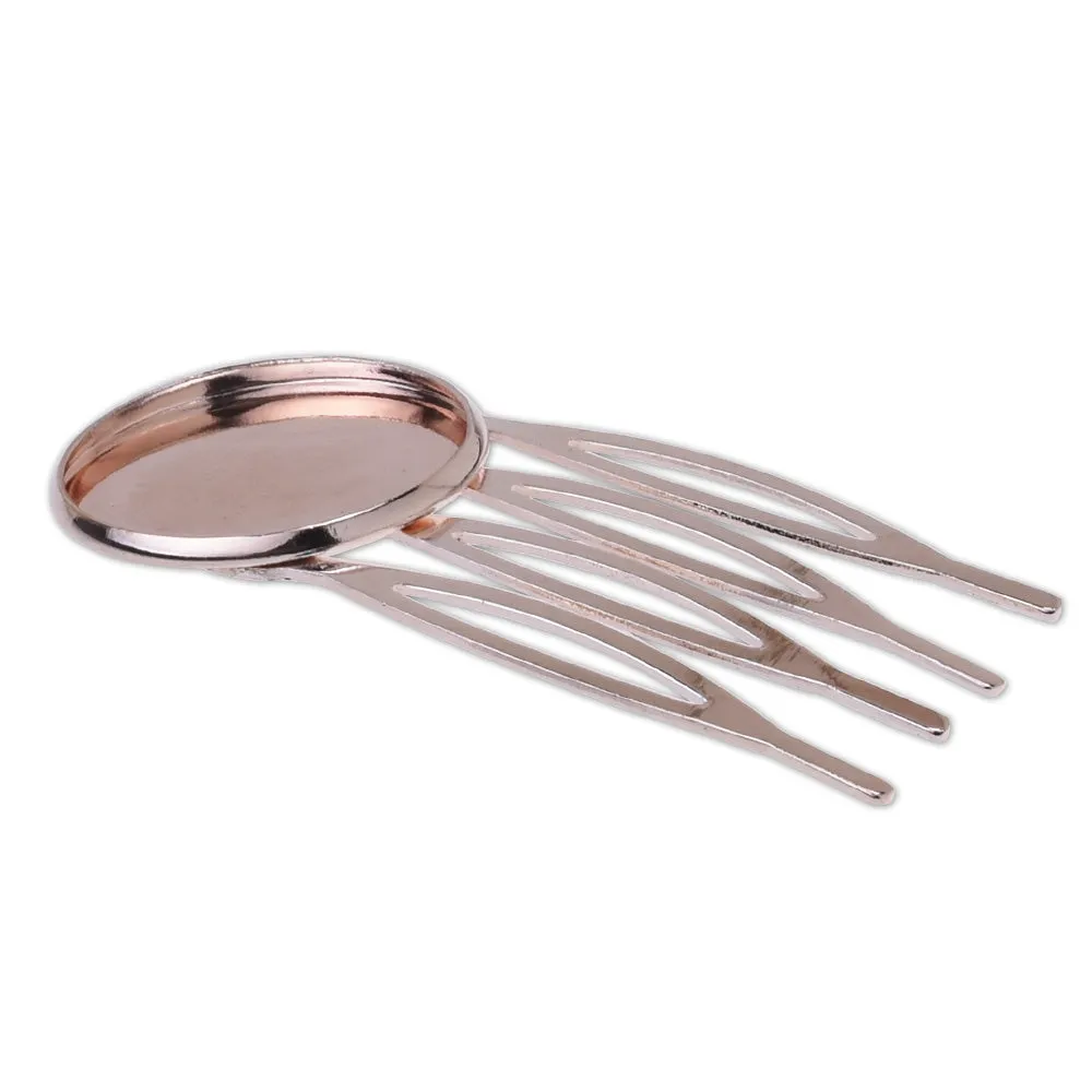 Comb Hair Clips Findings 20mm Round Bezel Setting,Bridal Supplies 4 Teeth Hair Comb ,Diy Hair Accessories,Rose Gold