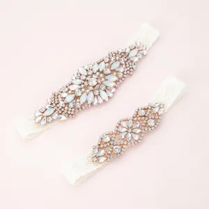 Cosette Crystal and Lace Garter Set