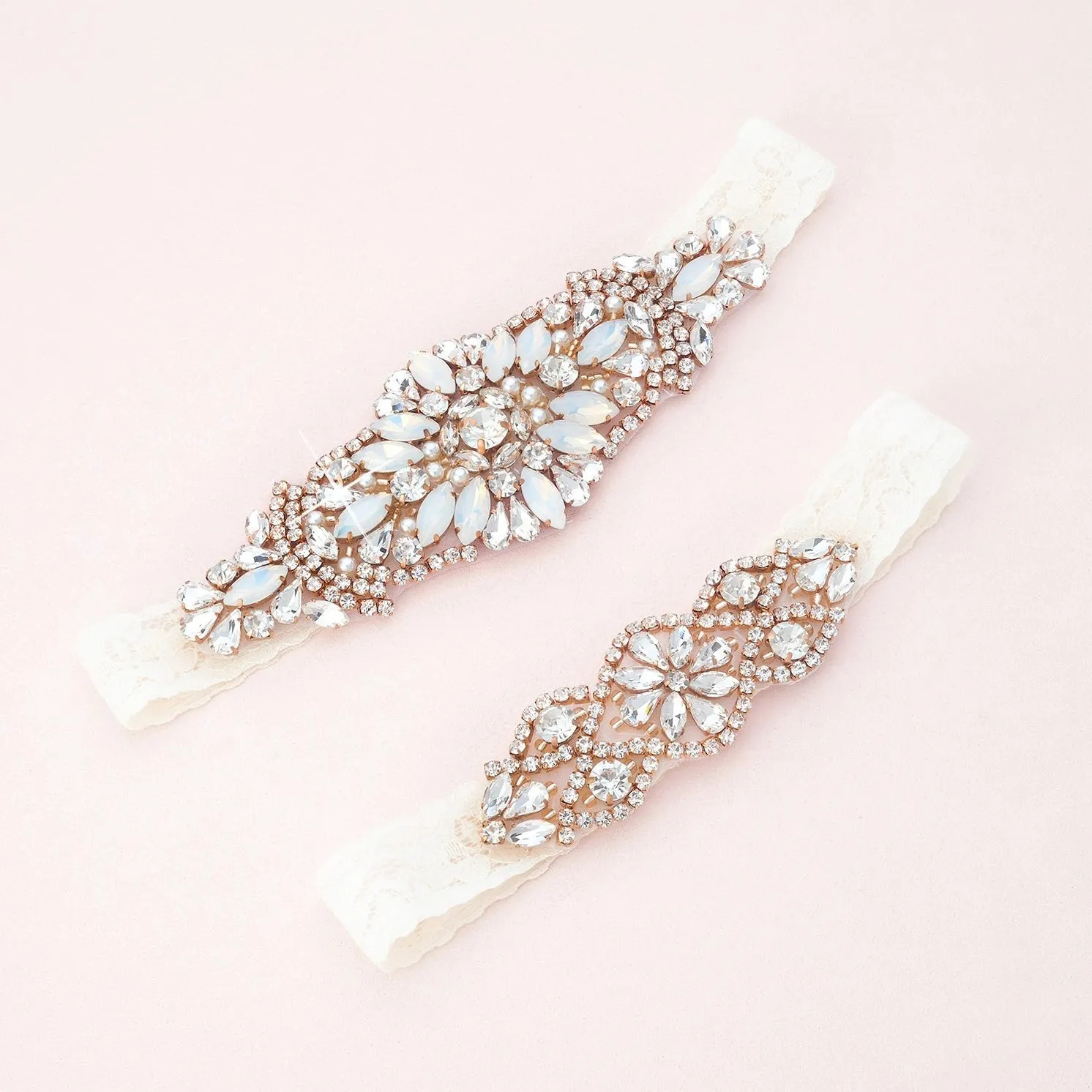 Cosette Crystal and Lace Garter Set
