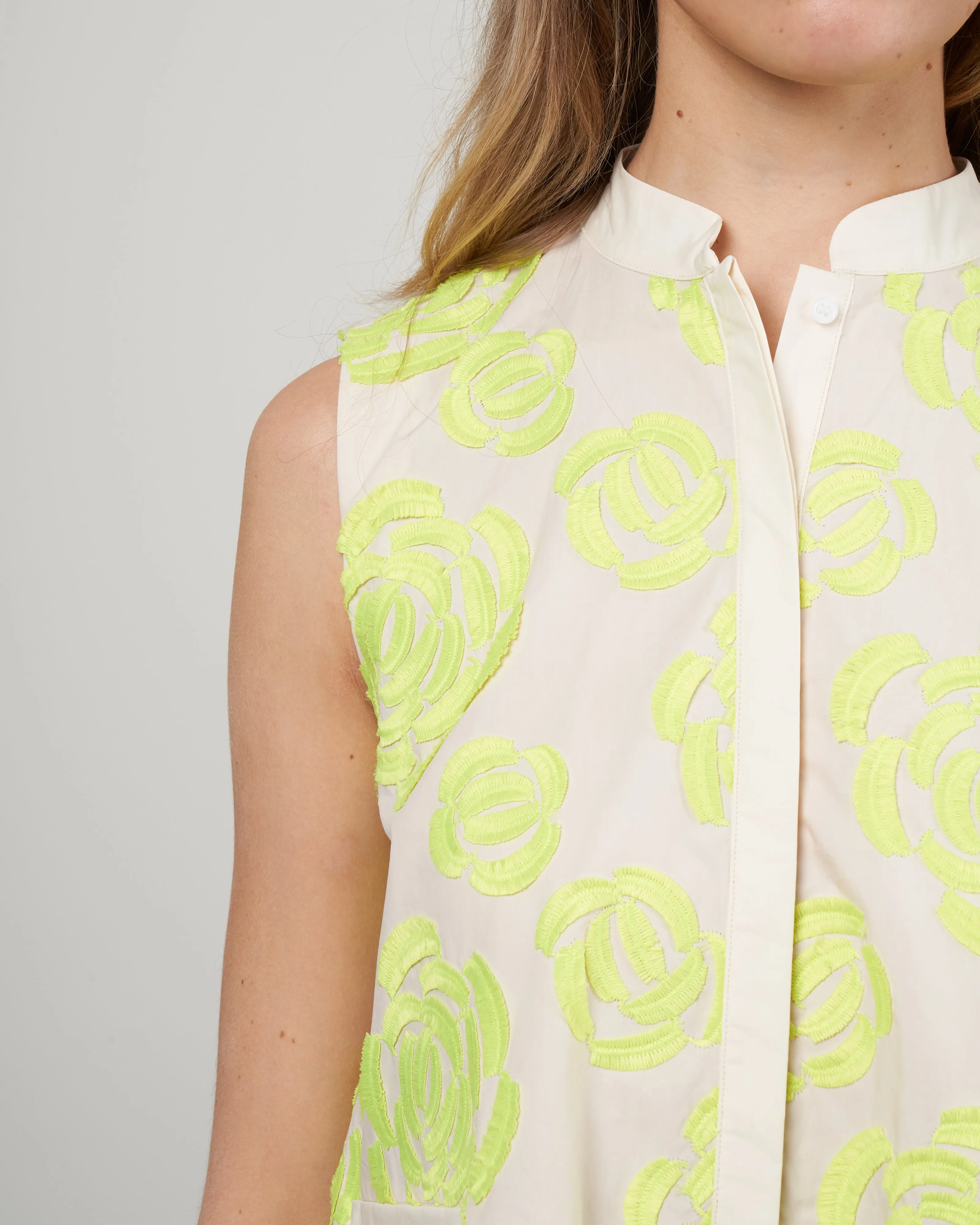 cotton with flocked flowers - 017 lemon