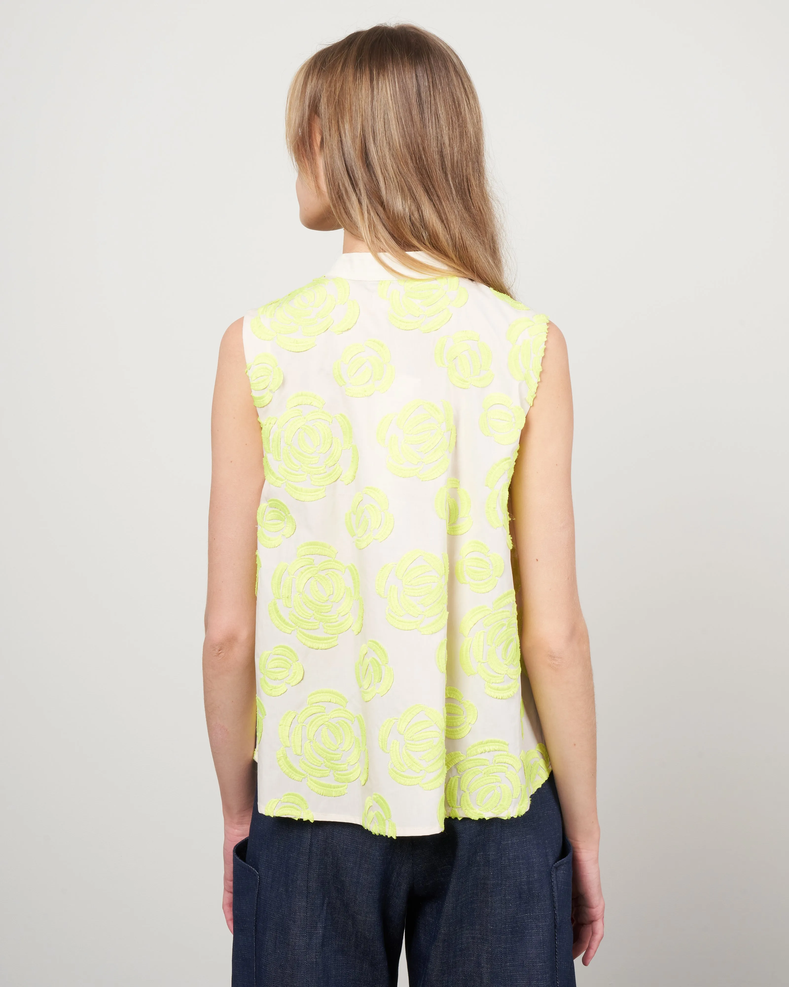 cotton with flocked flowers - 017 lemon