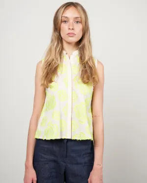 cotton with flocked flowers - 017 lemon