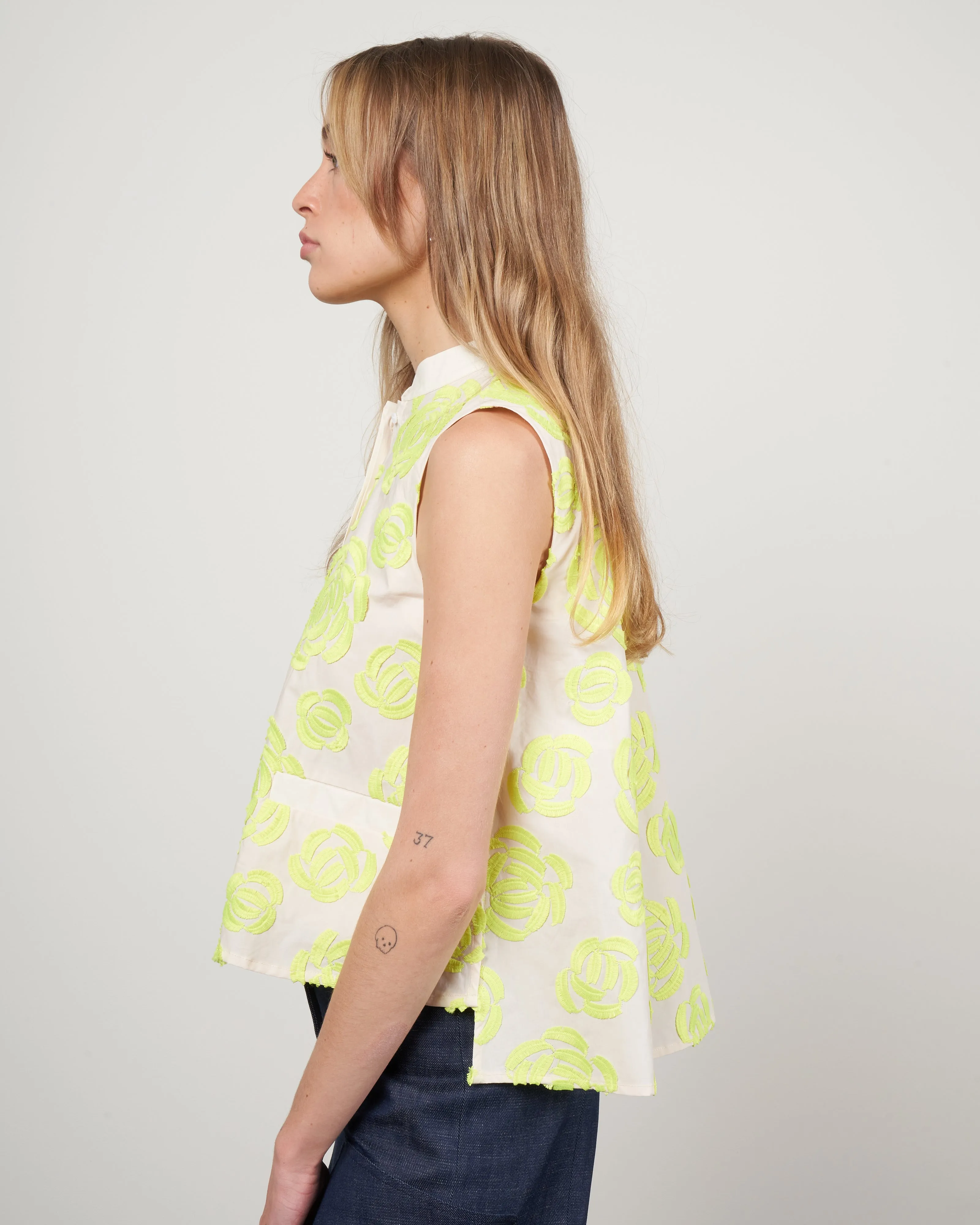 cotton with flocked flowers - 017 lemon
