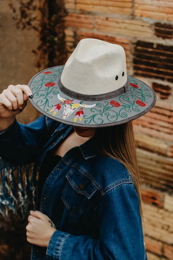 Cow Skull Embroidered Cowboy Hat
