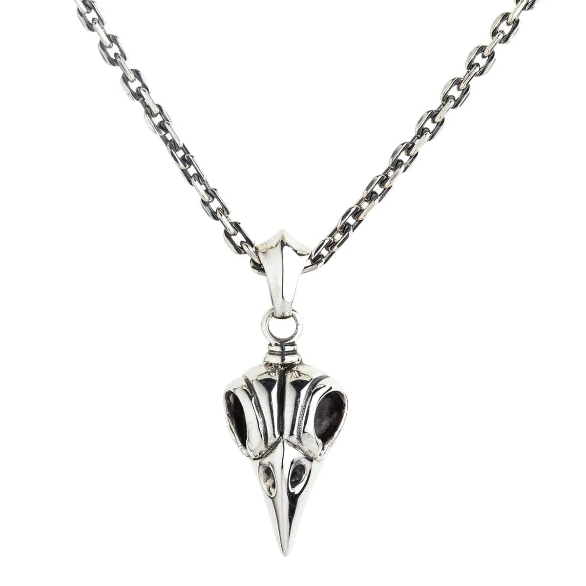Crow Skull Bone Sterling Silver Gothic Pendant