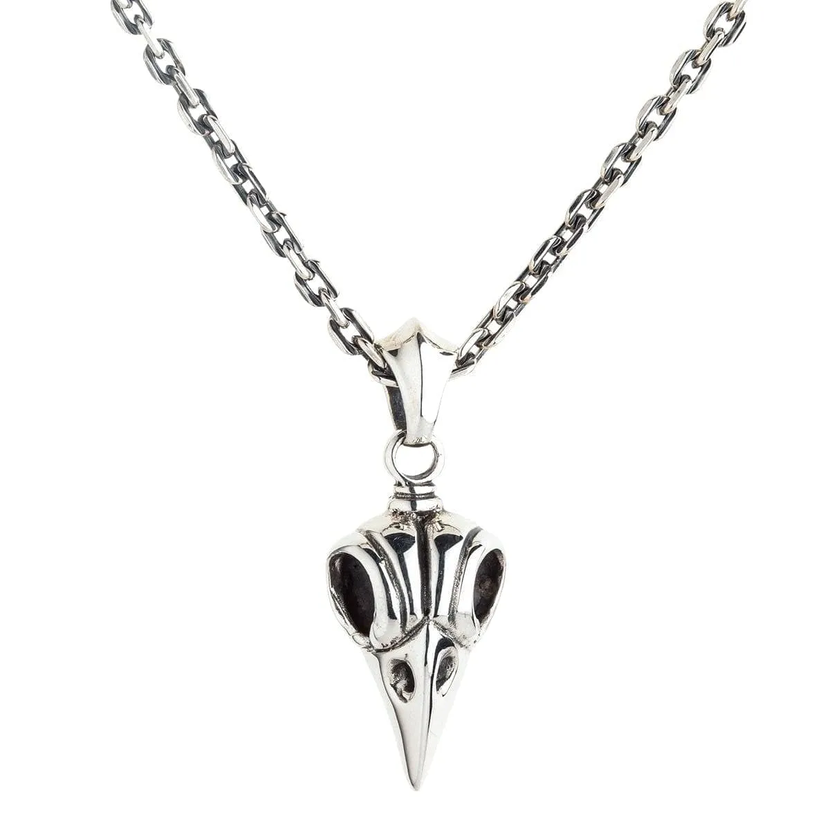 Crow Skull Bone Sterling Silver Gothic Pendant