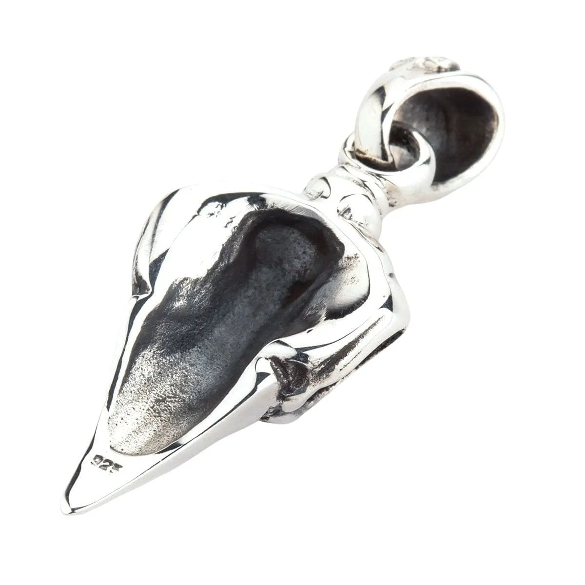 Crow Skull Bone Sterling Silver Gothic Pendant