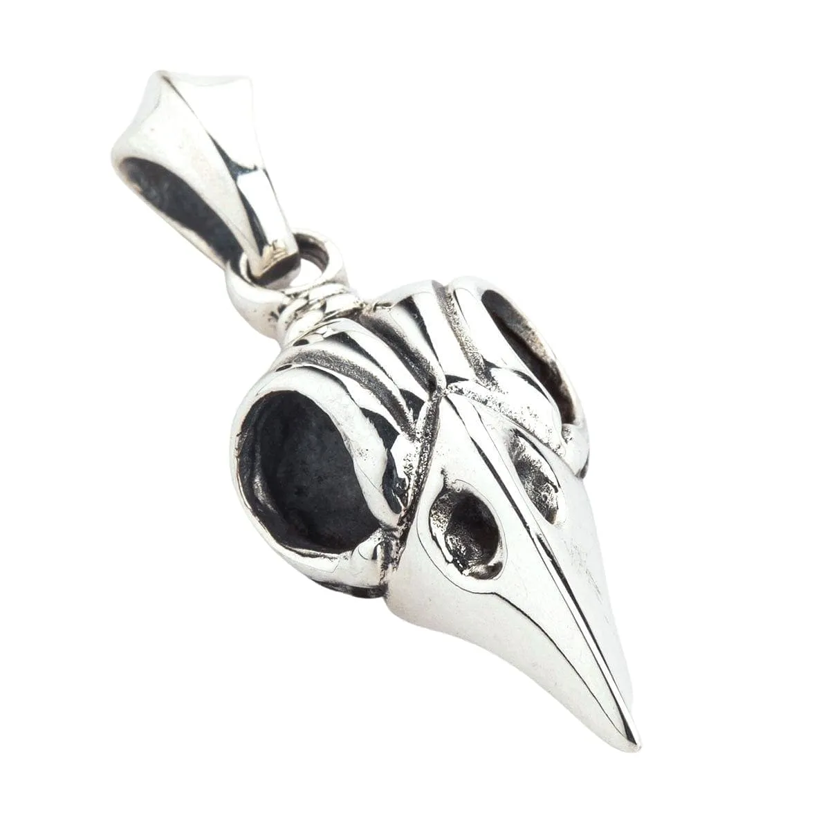 Crow Skull Bone Sterling Silver Gothic Pendant