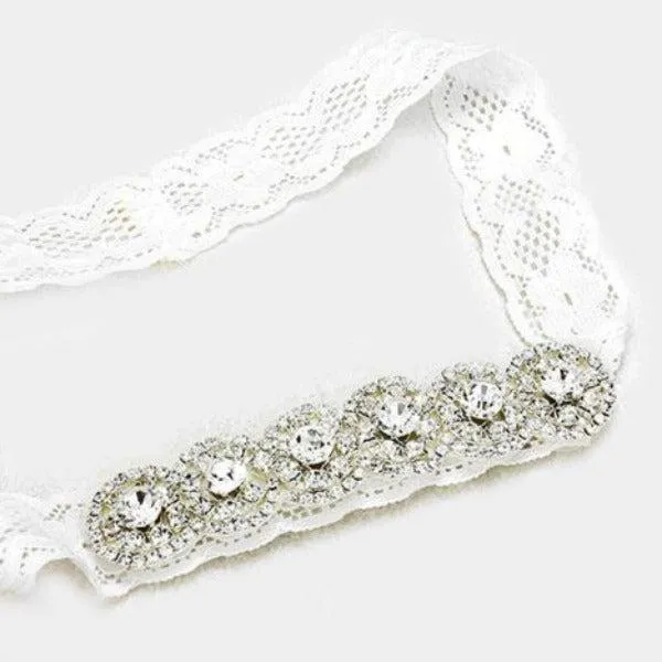 Crystal Pave Round Lace Stretch Wedding Garter