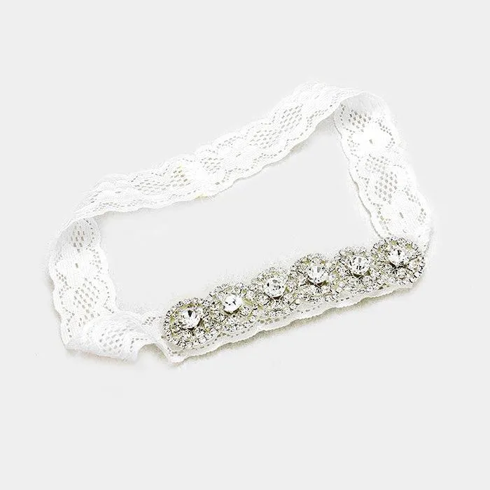 Crystal Pave Round Lace Stretch Wedding Garter