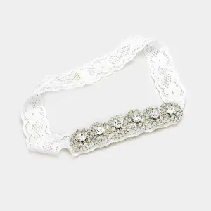 Crystal Pave Round Lace Stretch Wedding Garter