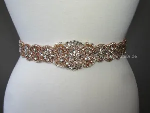 Crystal, Rhinestone & Pearl Bridal Belt Style: Miami, 17 inches, Rose Gold