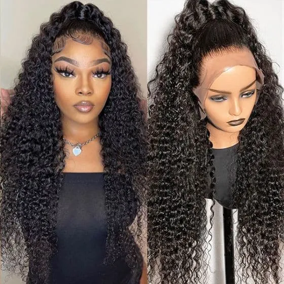 Curly Hair 360 Full Lace Frontal Wig Thick Human Hair Wig Free Part Natual Black