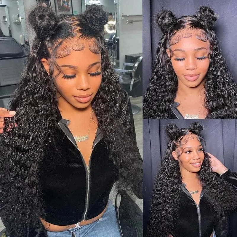 Curly Hair 360 Full Lace Frontal Wig Thick Human Hair Wig Free Part Natual Black
