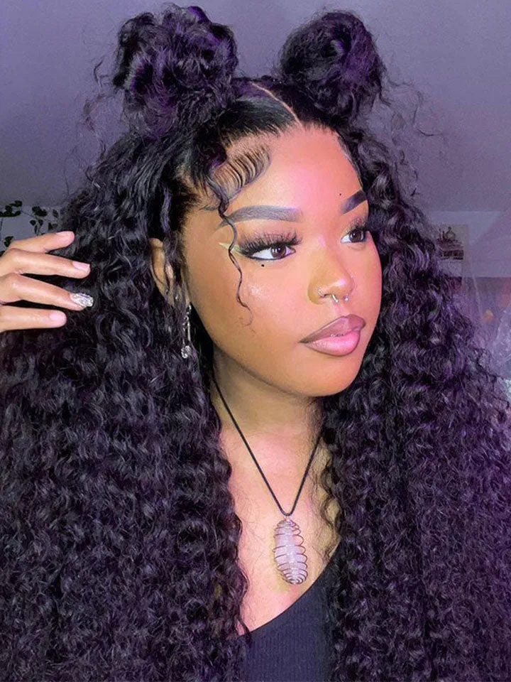 Curly Hair 360 Full Lace Frontal Wig Thick Human Hair Wig Free Part Natual Black