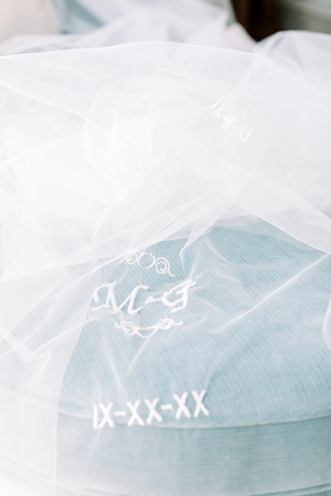Custom Monogrammed Cathedral Veil with Interlocking Cursive Embroidered Initials