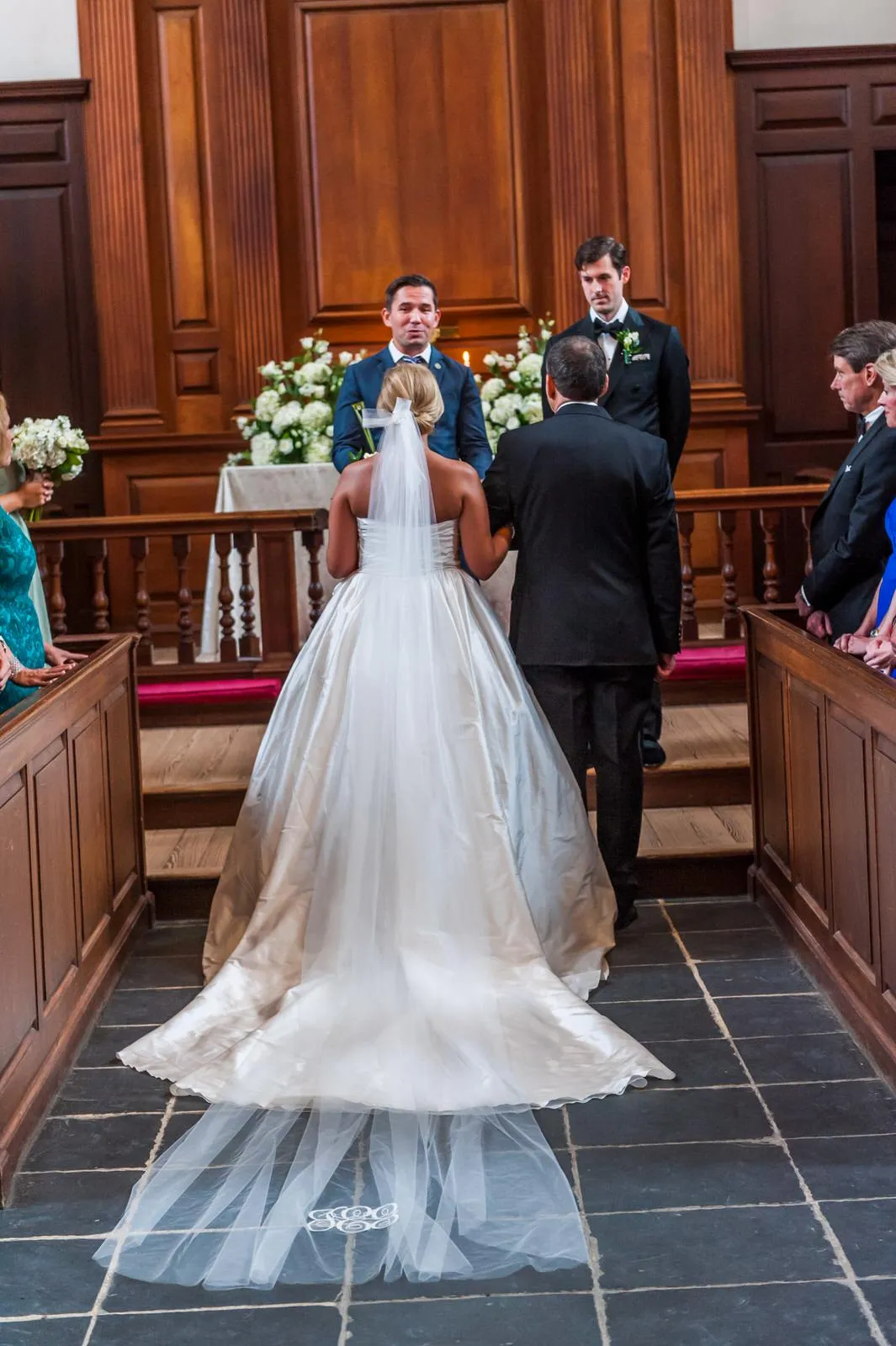 Custom Monogrammed Cathedral Veil with Interlocking Cursive Embroidered Initials