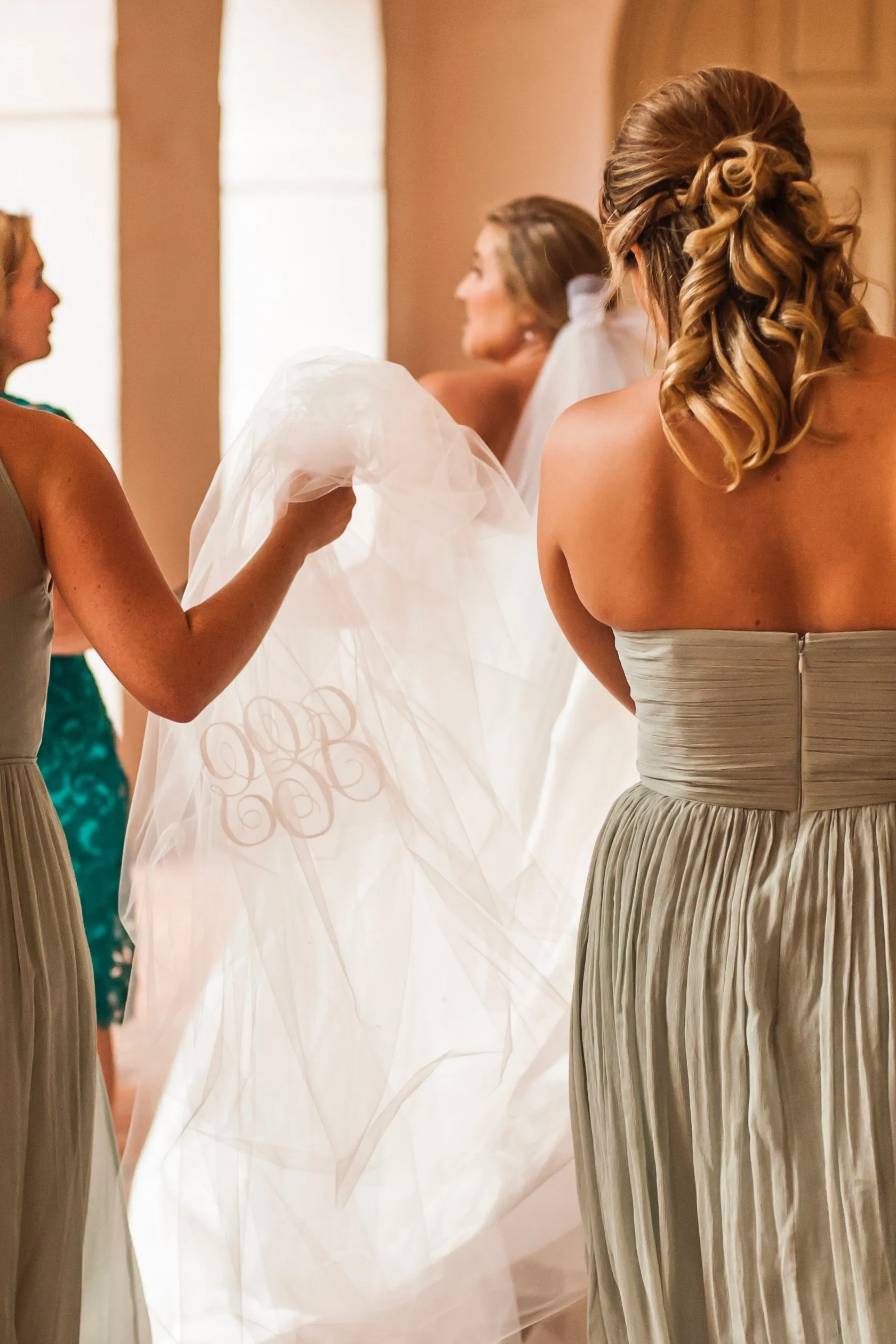 Custom Monogrammed Cathedral Veil with Interlocking Cursive Embroidered Initials