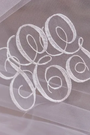 Custom Monogrammed Cathedral Veil with Interlocking Cursive Embroidered Initials