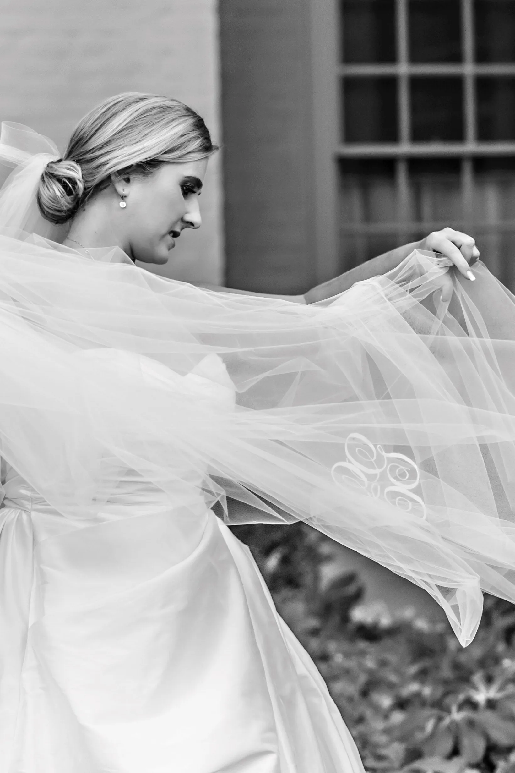 Custom Monogrammed Cathedral Veil with Interlocking Cursive Embroidered Initials