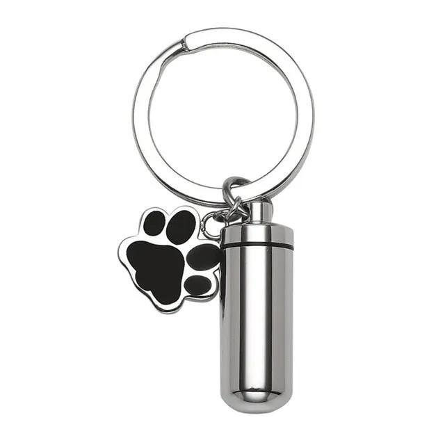 Cylinder & Paw Charm Cremation Keychain