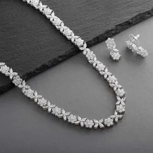 CZ Bridal Necklace with CZ Marquis Flowers