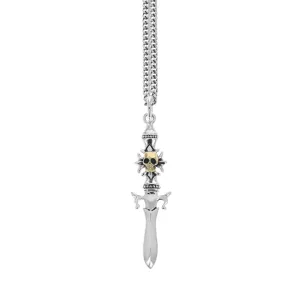 Dagger Pendant with Gothic Cross and Gold Alloy Skull