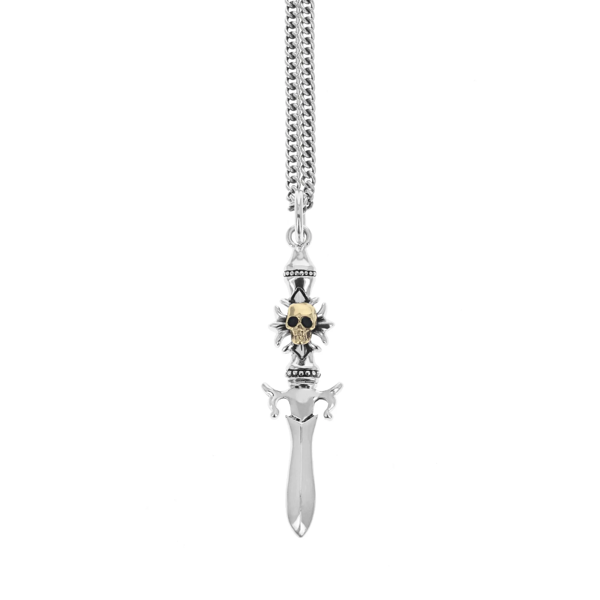 Dagger Pendant with Gothic Cross and Gold Alloy Skull