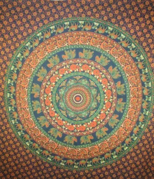 Dark Blue Kaleidoscope Mandala Flowers & Animals Tapestry