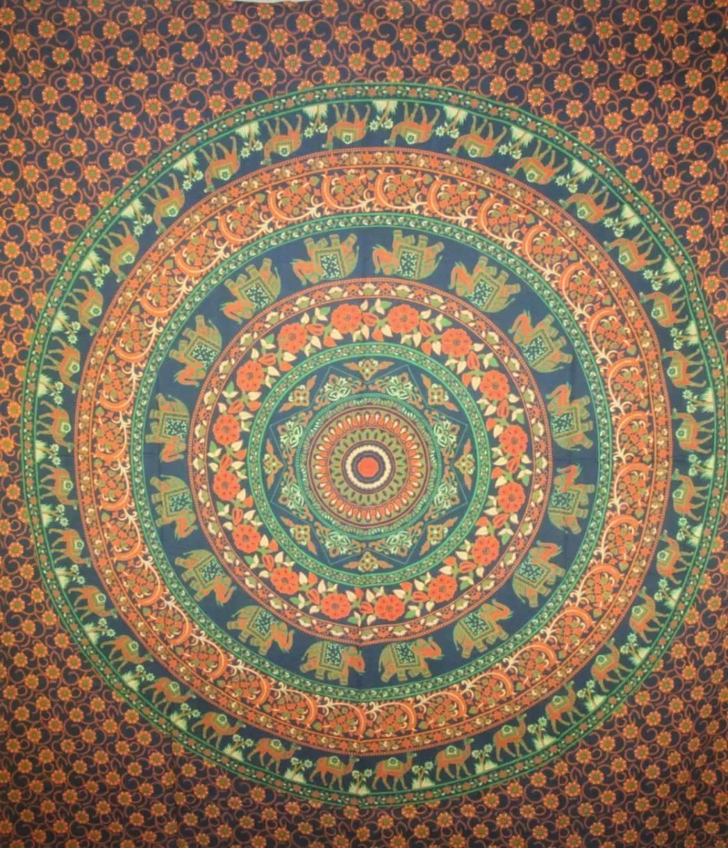 Dark Blue Kaleidoscope Mandala Flowers & Animals Tapestry