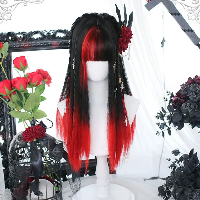 Dark Loli Black Red Long Wig SD01464