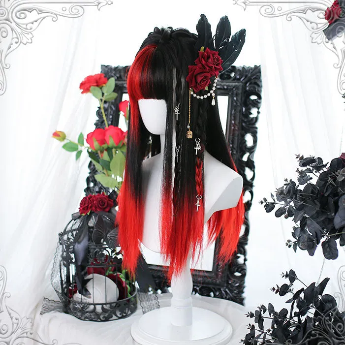 Dark Loli Black Red Long Wig SD01464