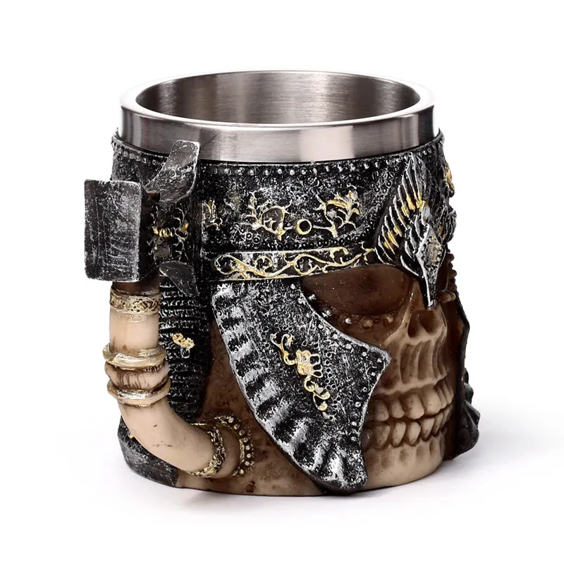 Decorative Tankard - Axe Handle Armoured Skull