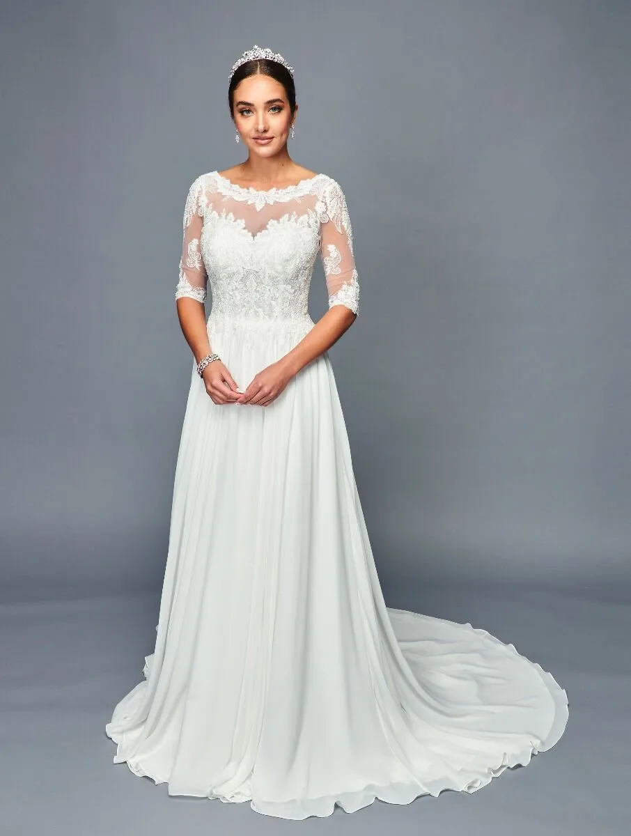 DeKlaire Bridal 468 Long Mid-Sleeve A-Line Wedding Dress
